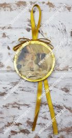 Medaglione rotondo in legno con foglia oro